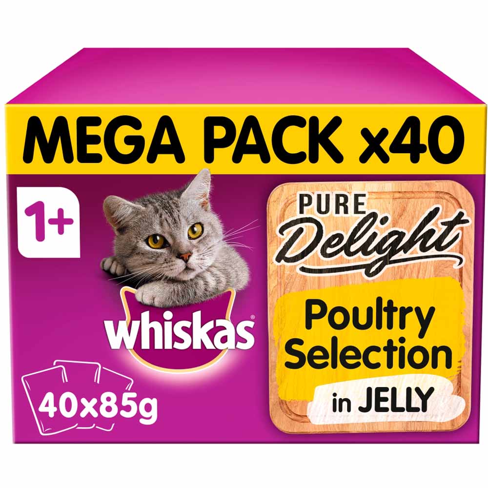 Whiskas Pure Delight Cat Food Pouches Poultry in Jelly Mega Pack 40 x 85g Image 1