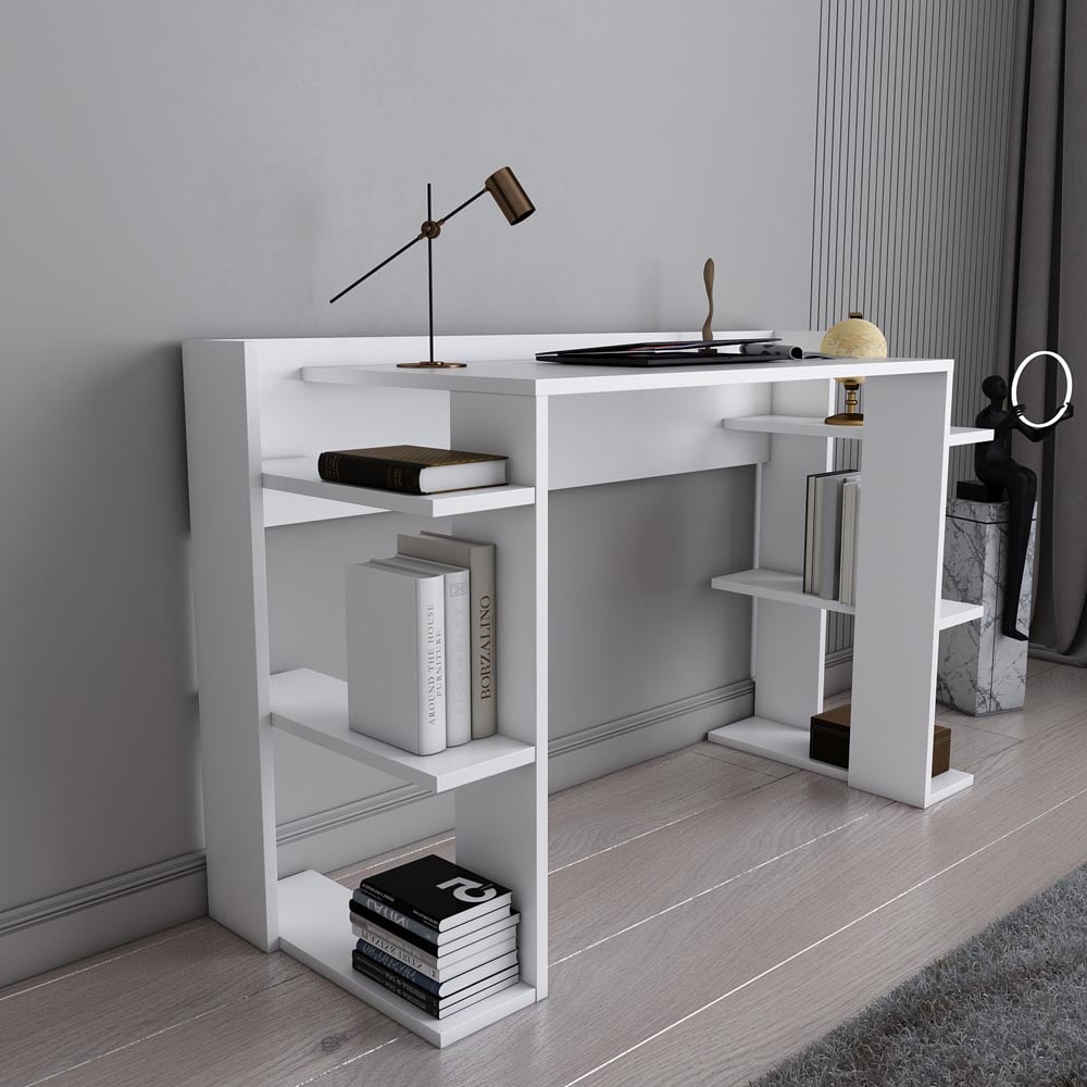 Decorotika Cinar 6 Shelf White Computer Writing Desk Image 3