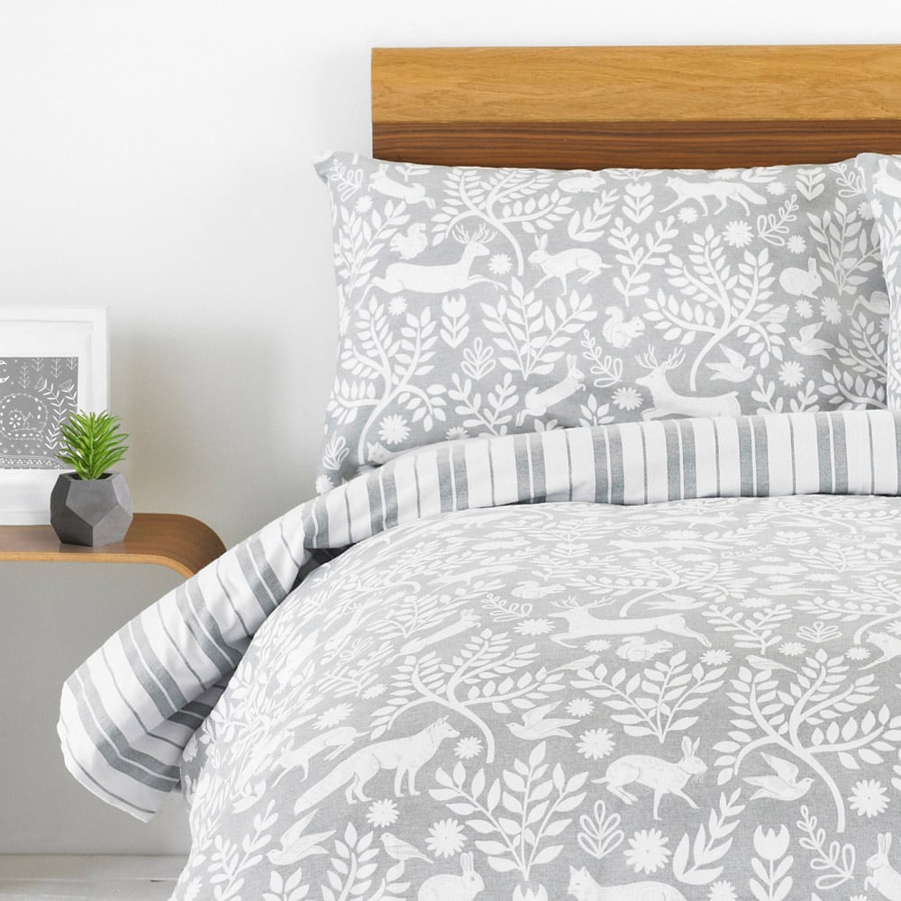 furn. Skandi Woodland King Size Grey Brushed Cotton Duvet Set Image 2