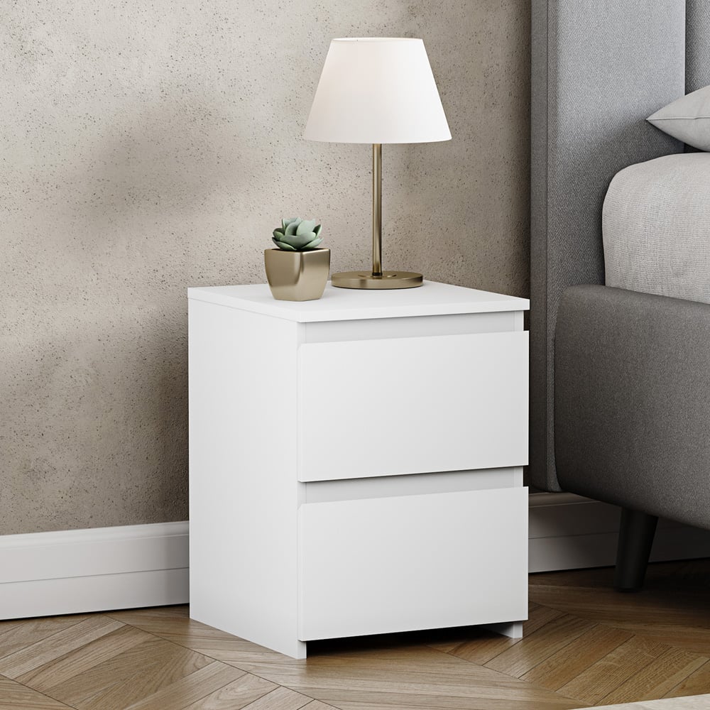 VIDA DESIGNS Denver 2 Drawer White Bedside Table Image 4