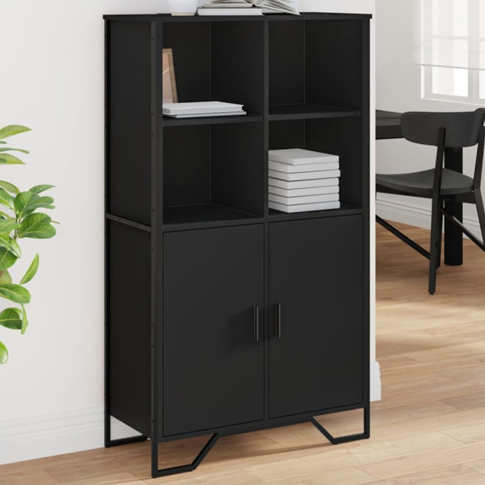 vidaXL 2 Door 4 Open Shelf Black Highboard Image 1