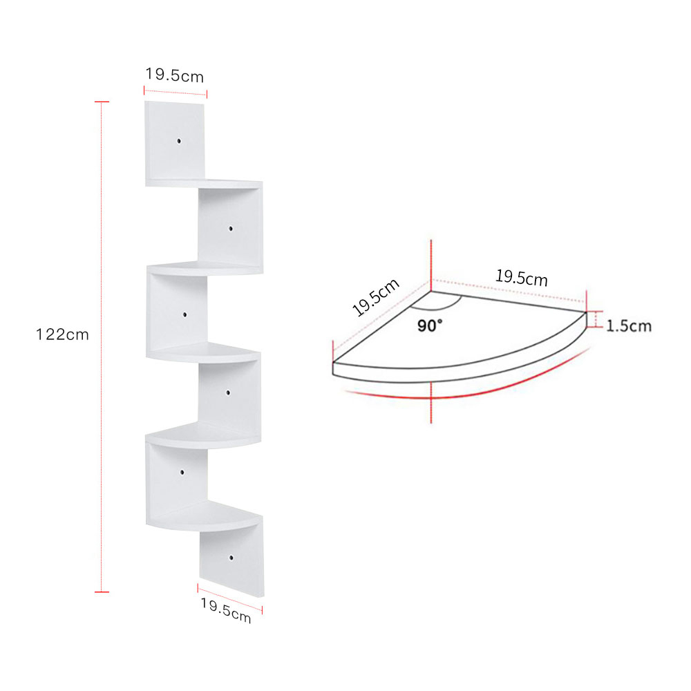 Living and Home 5 Tier White Wooden Zigzag Floating Corner Shelves Image 6