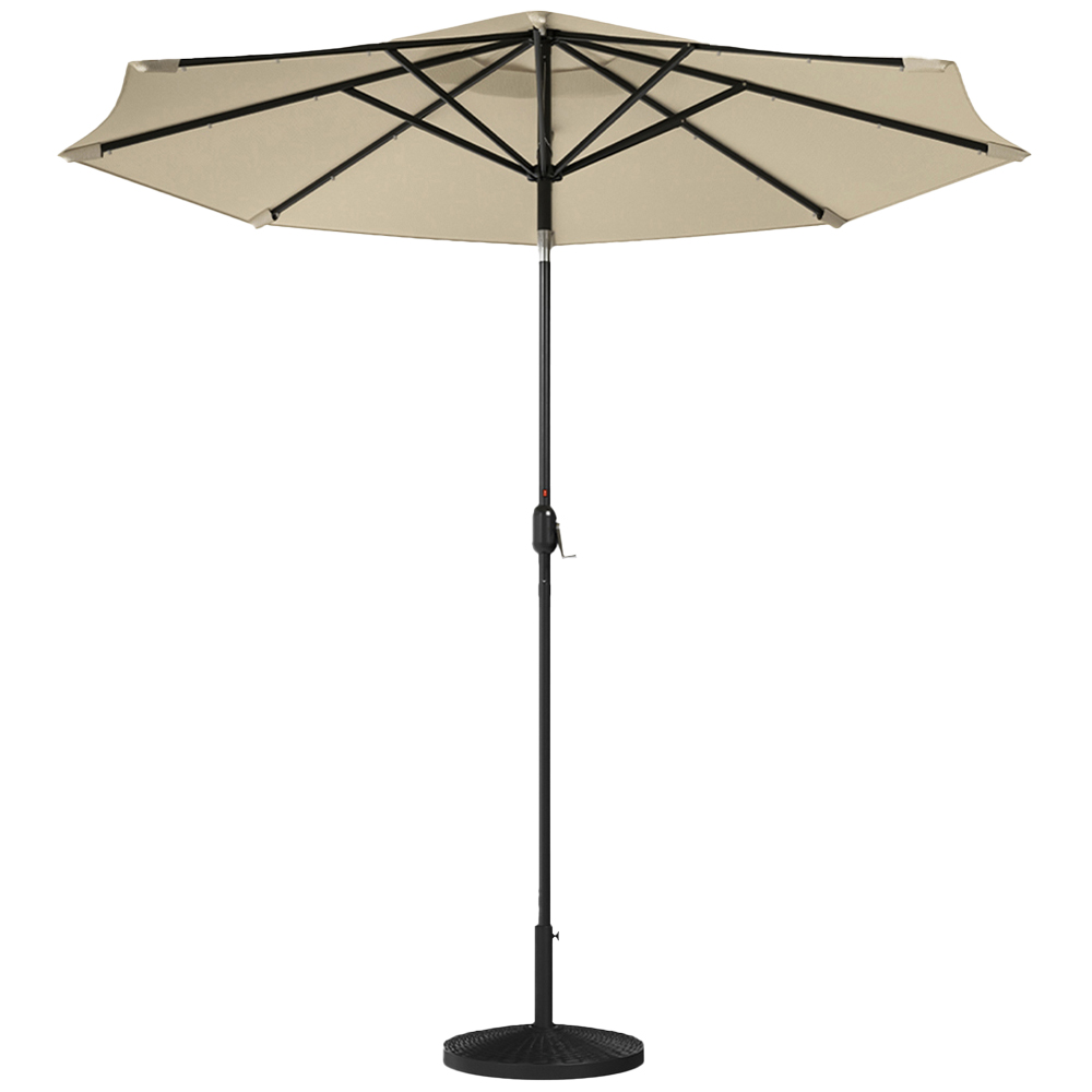 Living and Home Beige 24 Solar LED Crank and Tilt Parasol with Resin Woven Base 3m Image 1