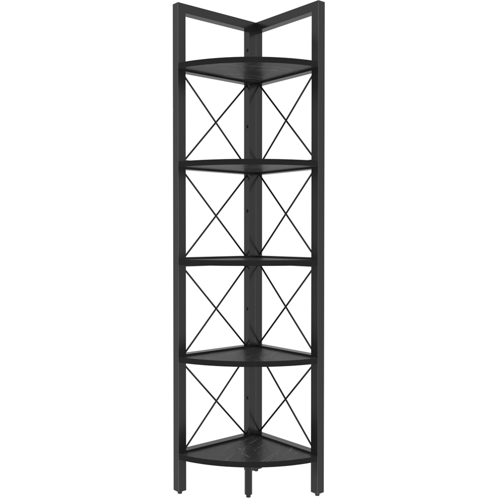 Decorotika Remo 5 Shelf Black Marble Effect Metal Frame Corner Storage Rack Image 2