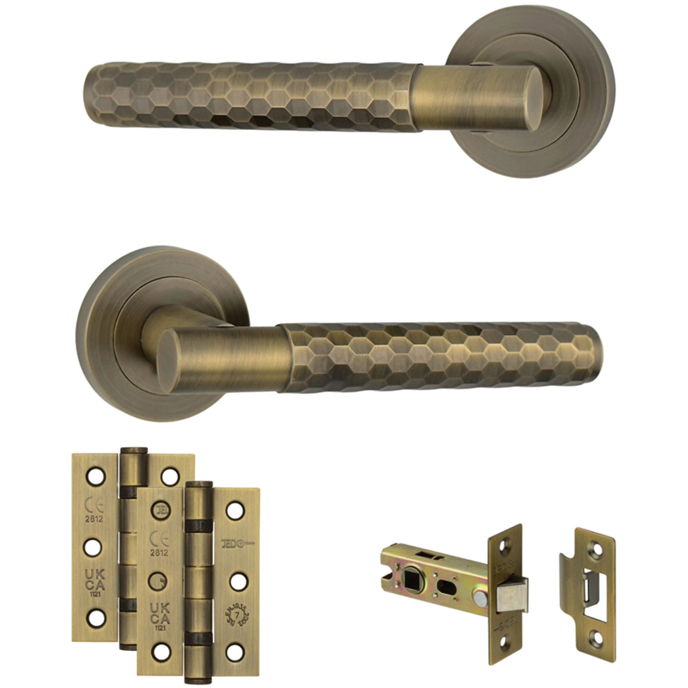 AXS Hardware Montana Antique Brass Knurled Latch Door Handles on Rose 4 Pack Image 1