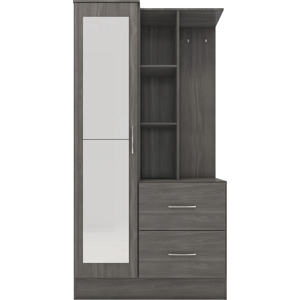 Seconique Nevada Single Door 2 Drawer Black Wood Grain Mirrored Open Shelf Wardrobe Image 3