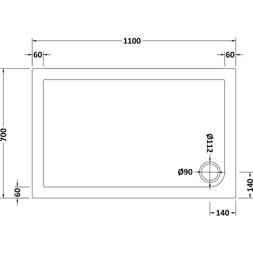 nuie White Rectangular Slimline Shower Tray 1100 x 700mm Image 2