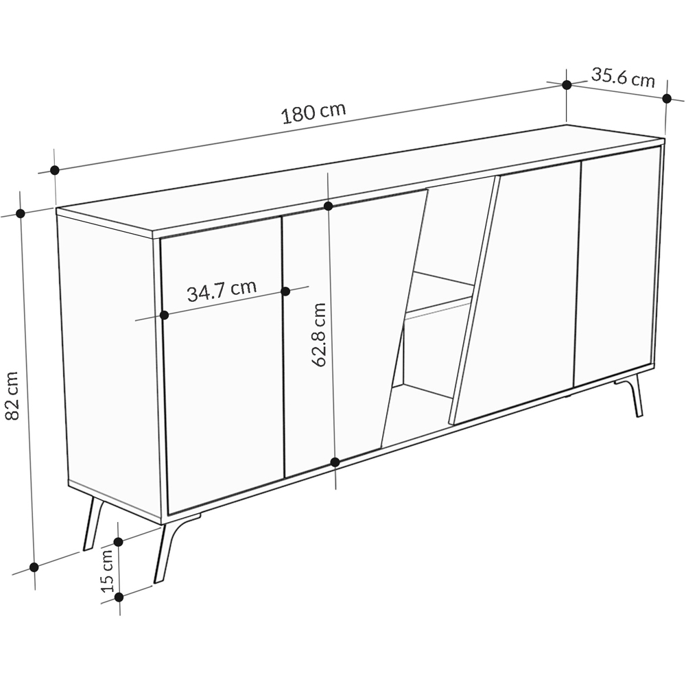 Decortie Fiona 4 Door 2 Shelf Ancient White and Retro Grey Sideboard Image 6
