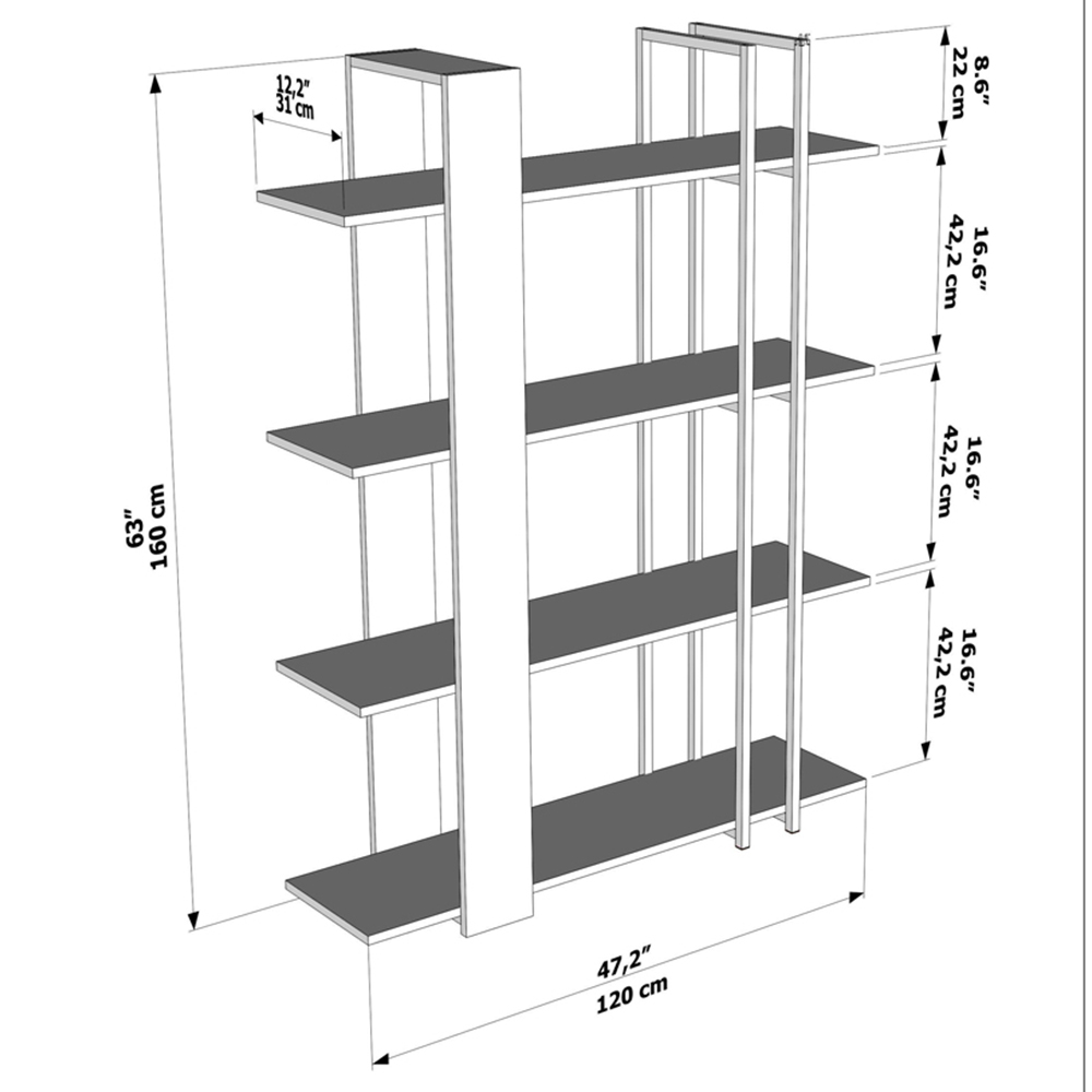Decorotika Onno 4 Shelf Oud and Black Bookcase Image 8