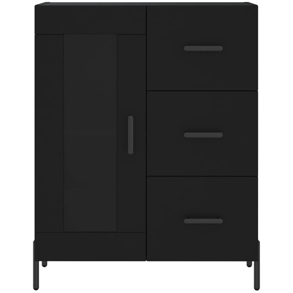 vidaXL Single Glass Door 3 Drawer 2 Shelf Black Wooden Sideboard Image 5