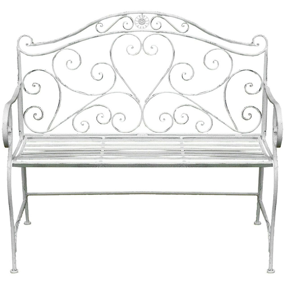 GlamHaus Florence Antique White Garden Bench Image 2
