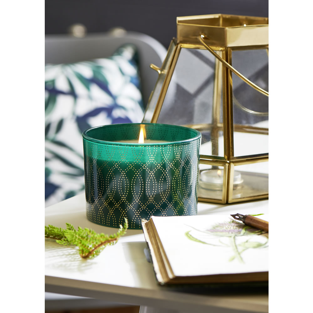 Wilko Large Green and Gold Candle Image 3