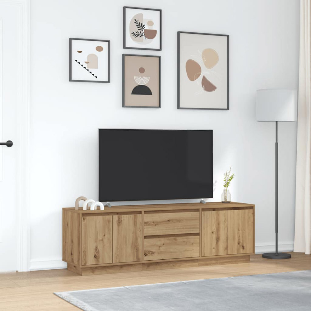 vidaXL 4 Door 2 Drawer Artisan Oak TV Cabinet with LED Light Image 4