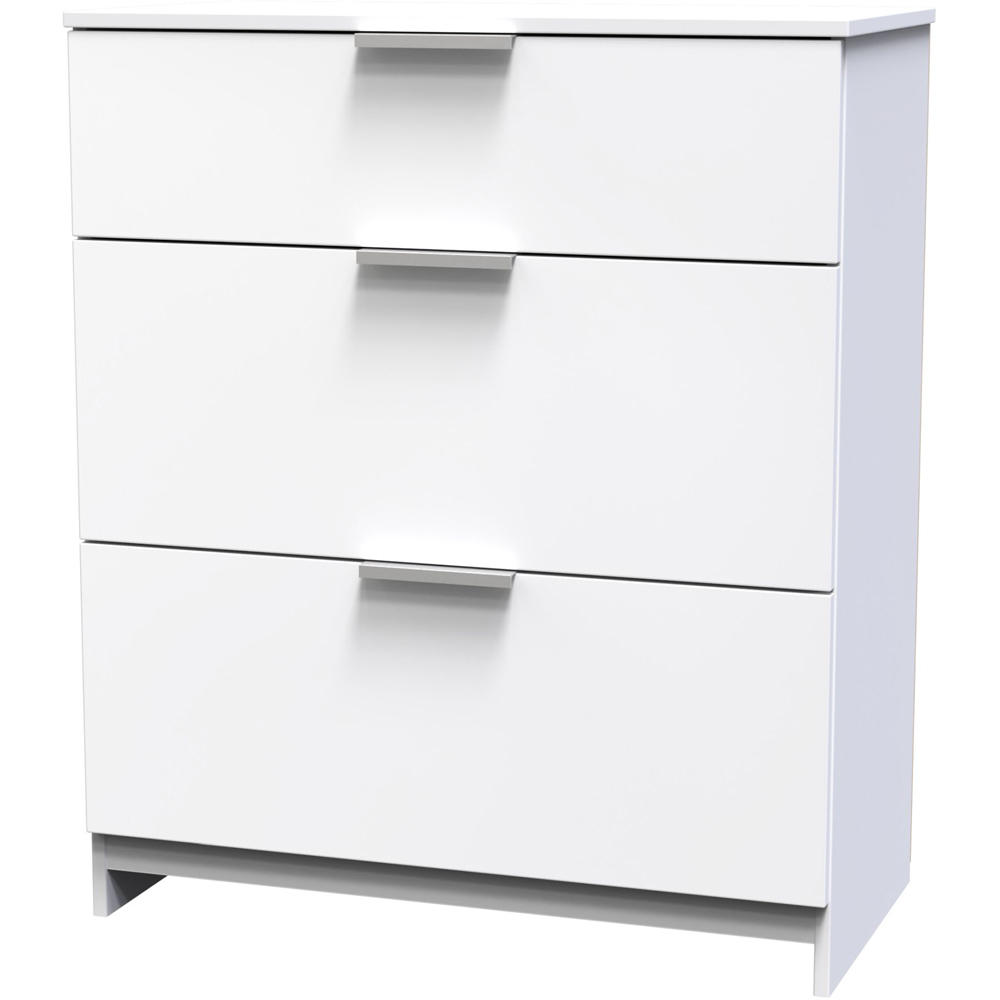 Crowndale Plymouth 3 Drawer White Gloss Deep Chest of Drawers Image 2
