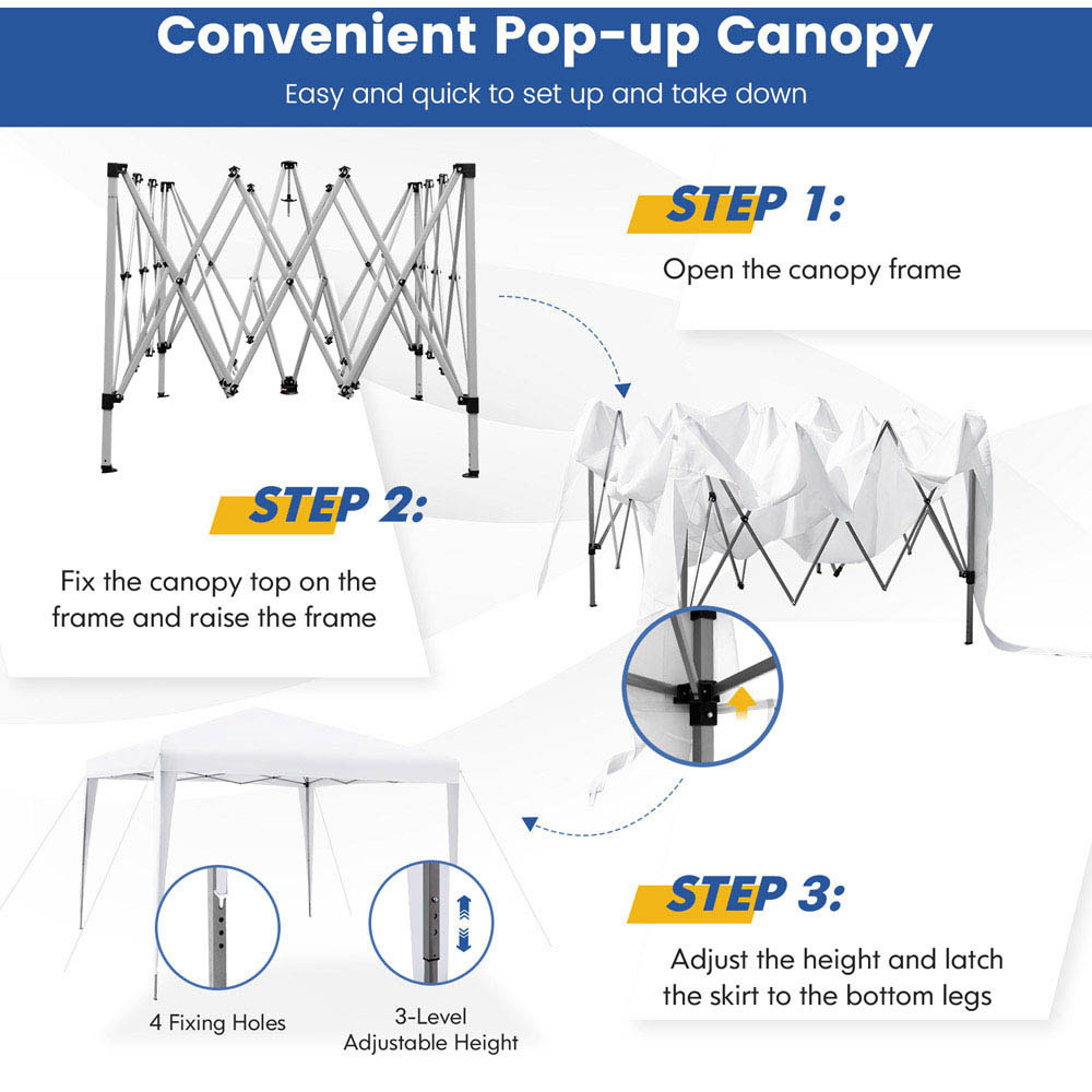Costway White Outdoor Portable Canopy with Carrying Bag 2.95m Image 5