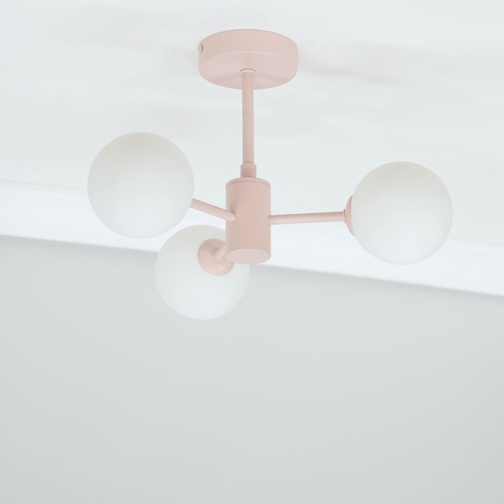 ValueLights Marlow 3 Arm Blush Pink Opaque Glass Globe LED Ceiling Light Image 3