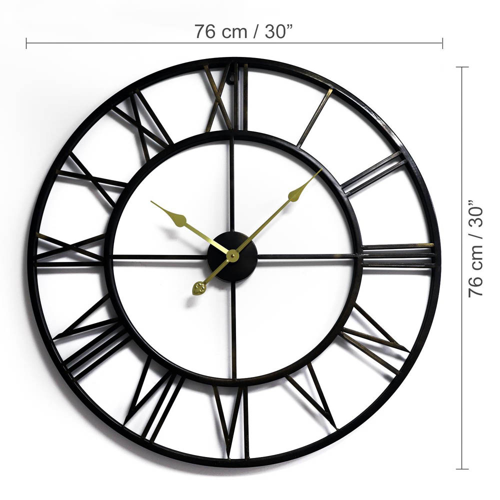 WALPLUS Black Roman Number Wall Clock 76cm Image 8