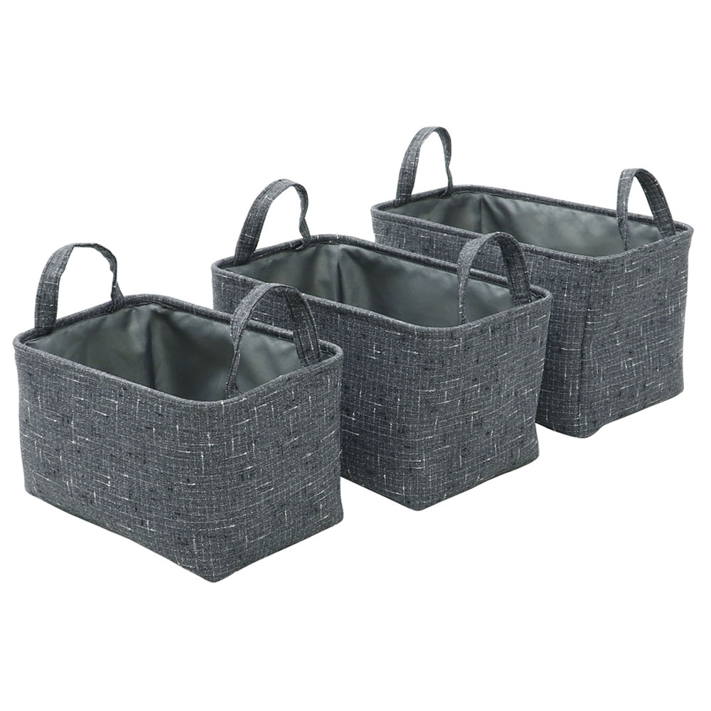 JVL Shadow Rectangular Fabric Storage Baskets with Handles Set of 3 Image 3