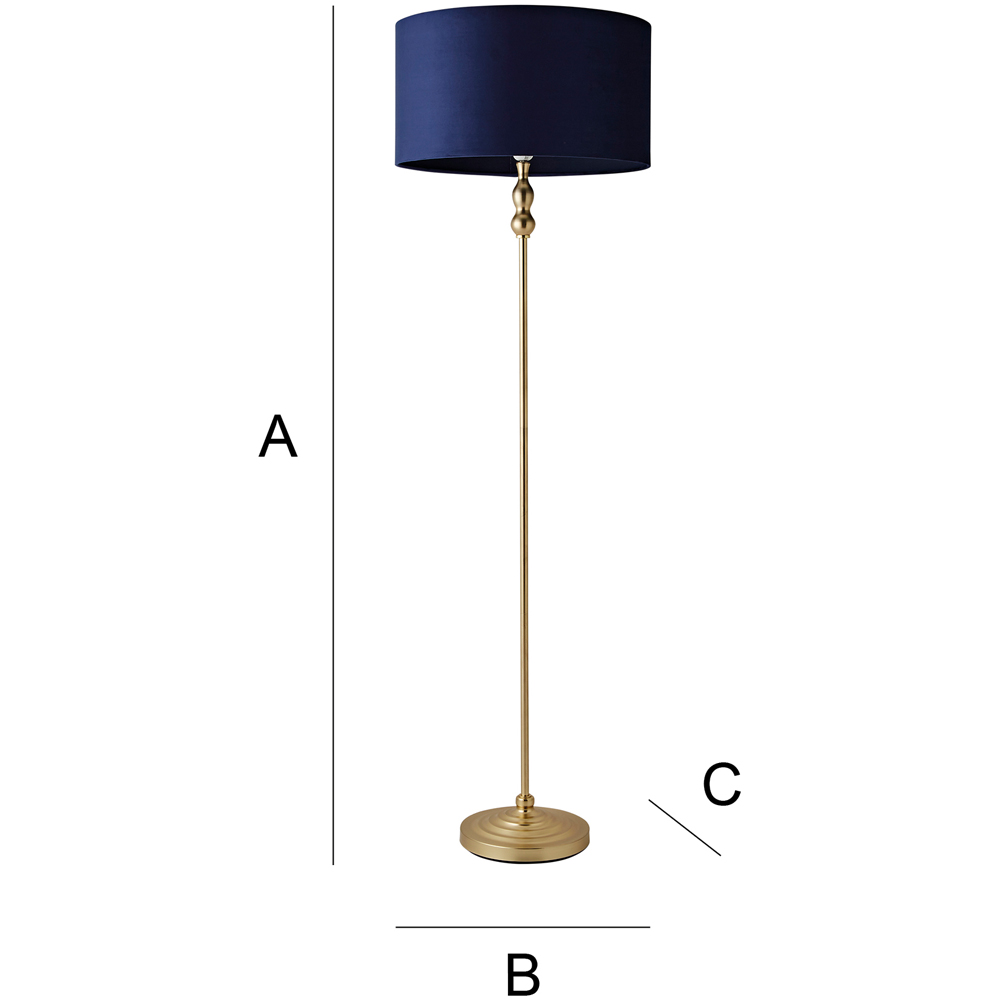 ValueLights Maggie Navy Blue Velvet and Gold Drum Shade Candlestick LED Floor Lamp Image 8