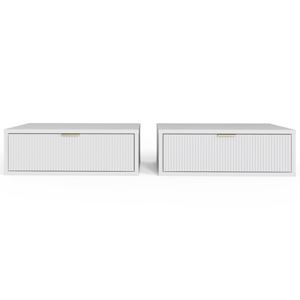 GFW Sienna Single Drawer White Ribbed Wall Mounted Bedside Table Set of 2 Image 3