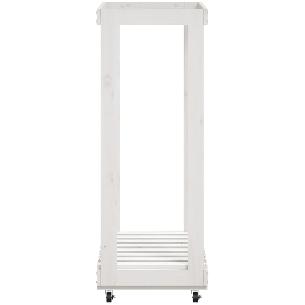 vidaXL White Solid Pine Wood Log Holder with Wheels 76.5 x 40 x 108cm Image 4