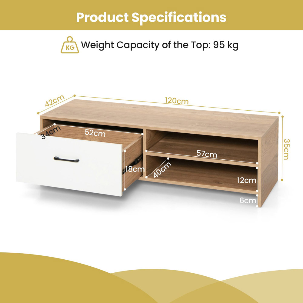 Costway Single Drawer 2 Shelf Natural and White TV Stand Image 9
