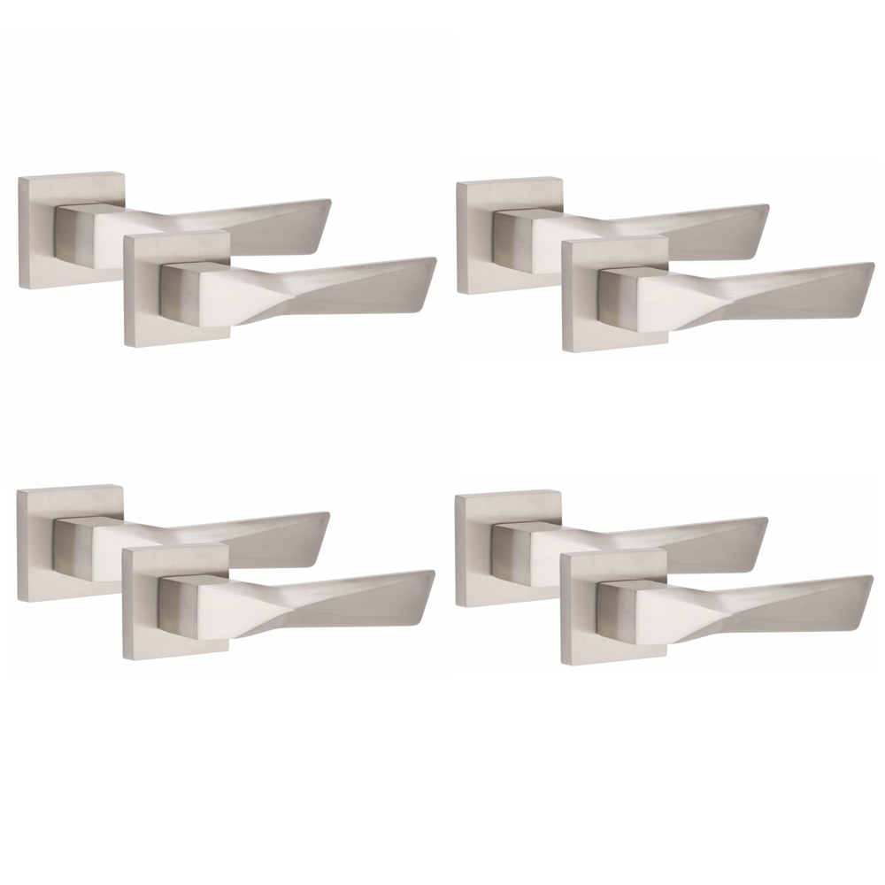 Golden Grace Satin Nickel Aura Door Handle Set 4 Pack Image 1