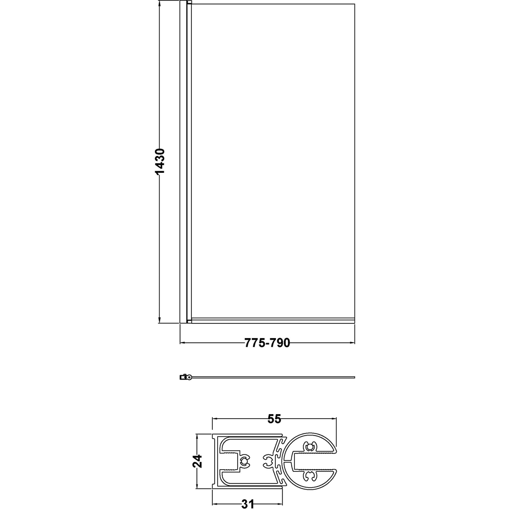 nuie Matt Black Square Bath Screen 785mm Image 4