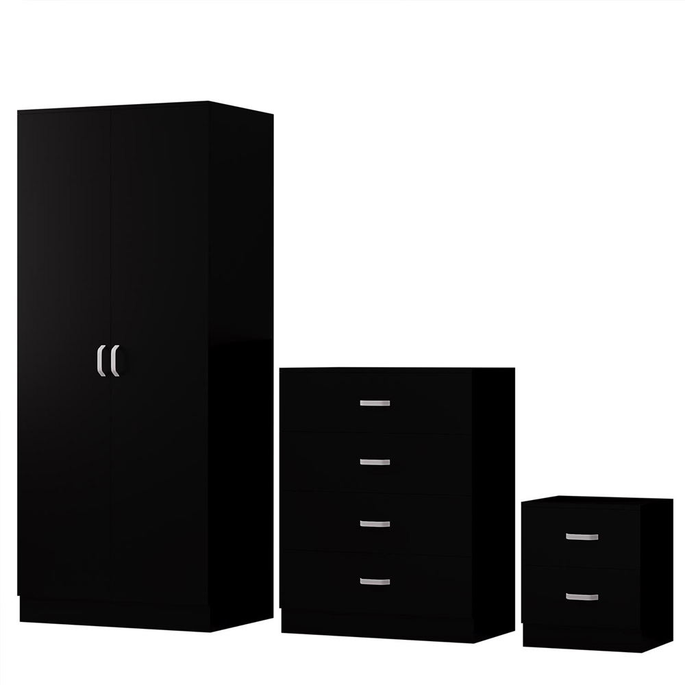 FWStyle Tunis 3 Piece Matt Black Bedroom Furniture Set Image 2