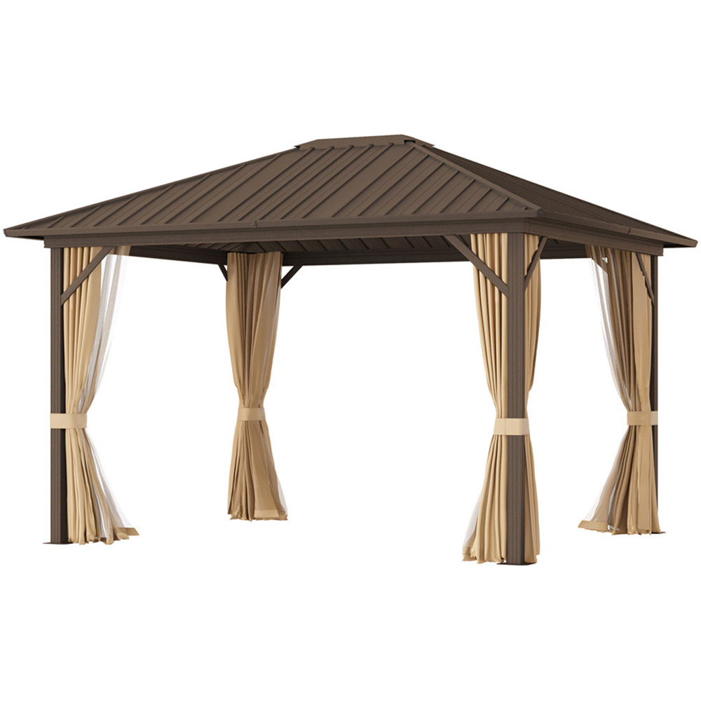 Outsunny 3.6 x 3m Brown Curtain Gazebo with Hardtop Image 2