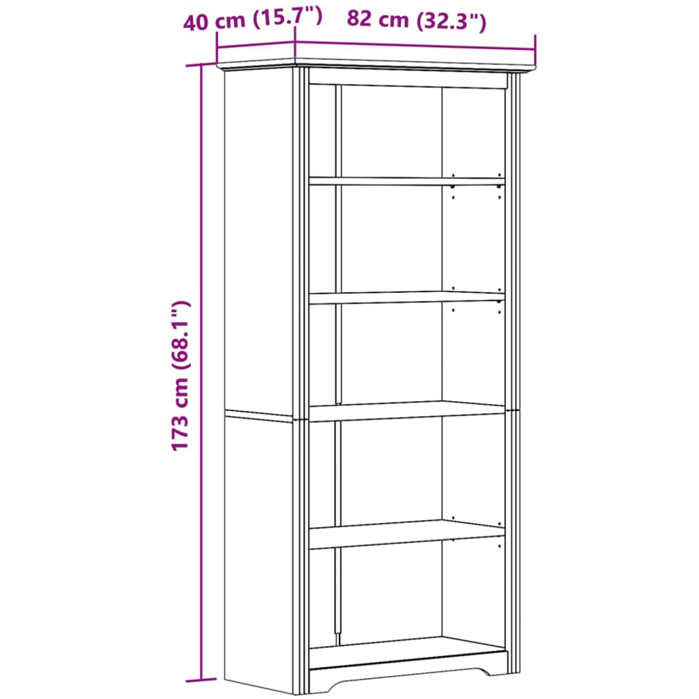 vidaXL Bodo 5 Shelf Grey Solid Pine Wood Bookcase Image 7