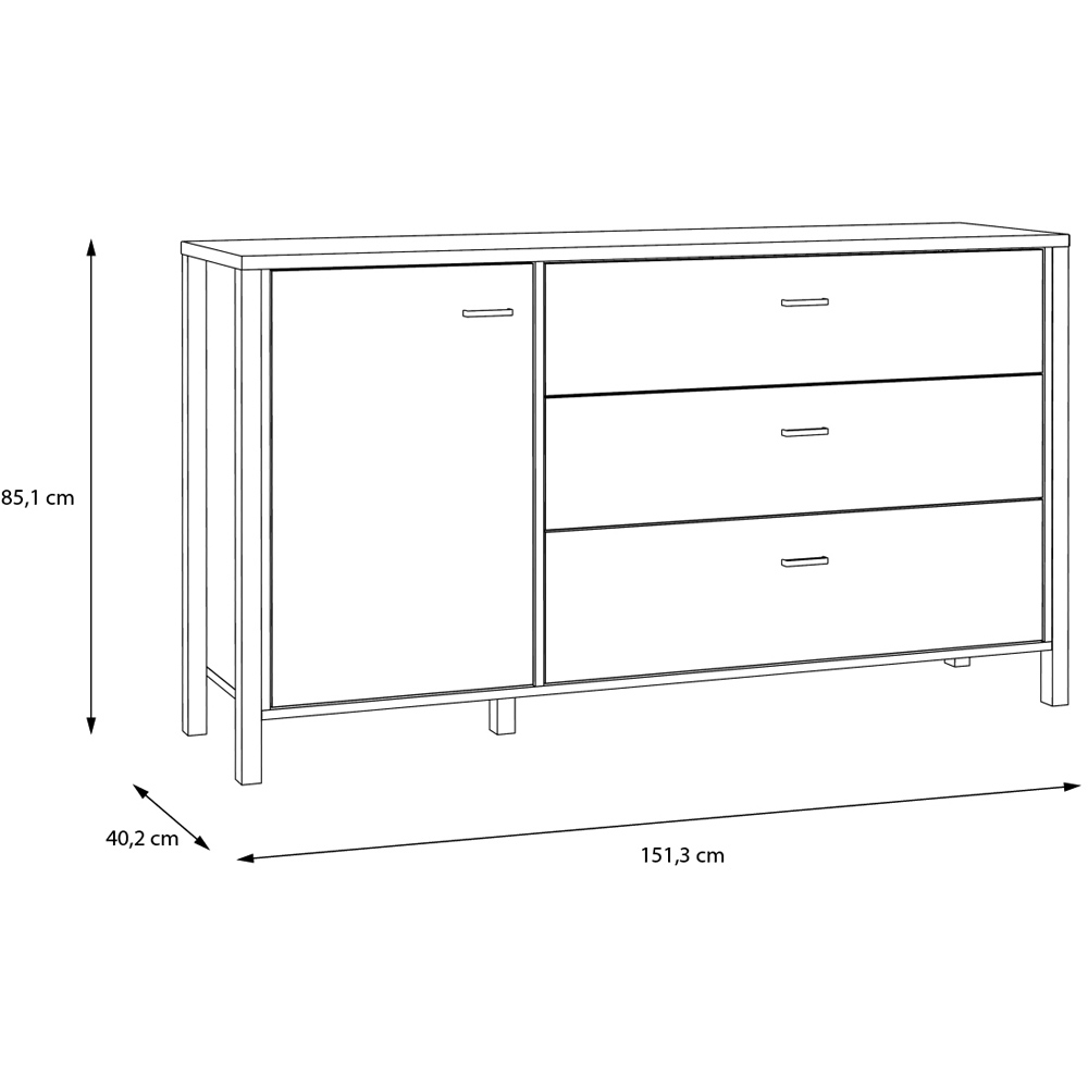 Florence High Rock Single Door 3 Drawer Matt Black and Riviera Oak Sideboard Image 8