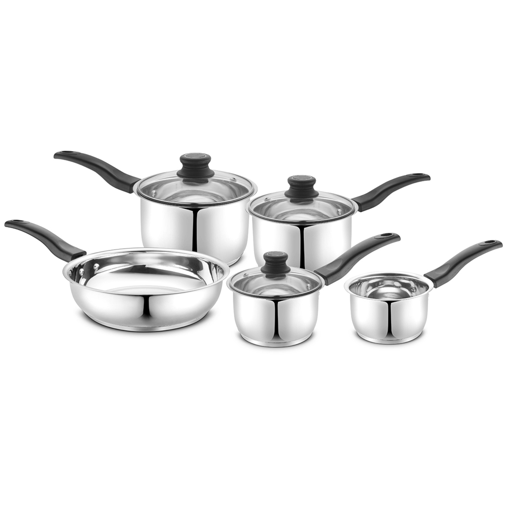 Highlands Homeware Stainless Steel Saucepan with Glass Lid 5 Pack Image 1