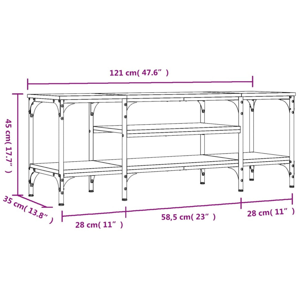 vidaXL 4 Open Shelf Smoked Oak and Black TV Cabinet Image 9