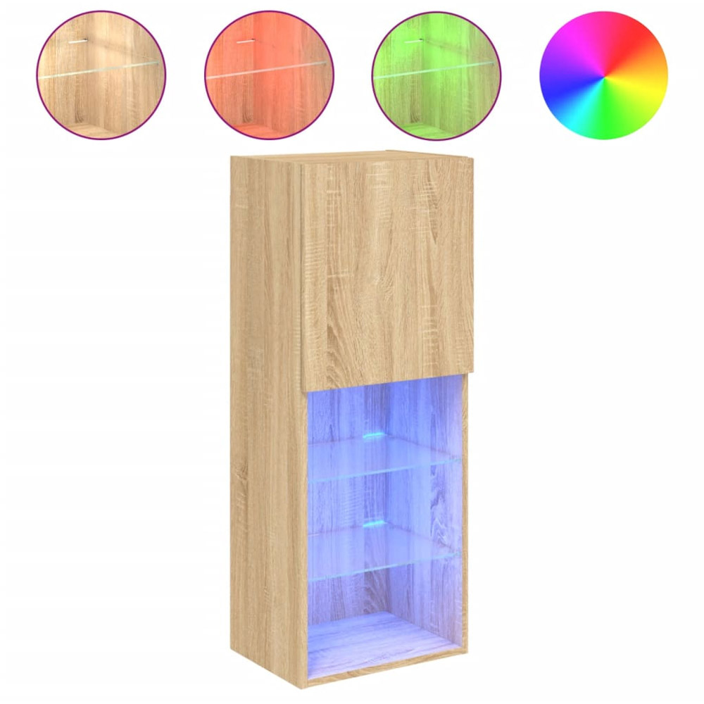vidaXL Single Door 3 Open Shelf Sonoma Oak TV Cabinet with LED Light Image 2