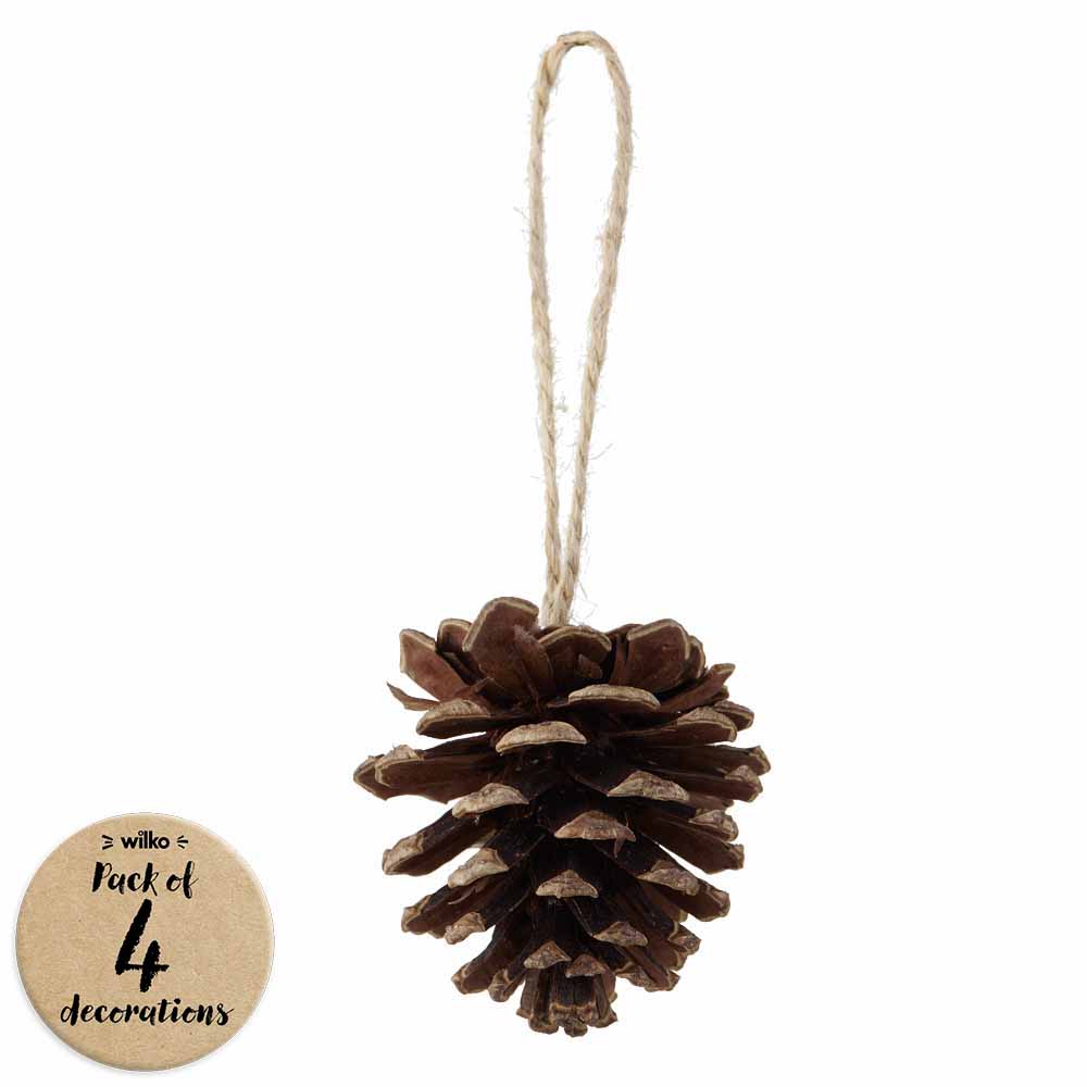 Wilko Traditional Pine Cone Christmas Baubles 4 Pack Image 1