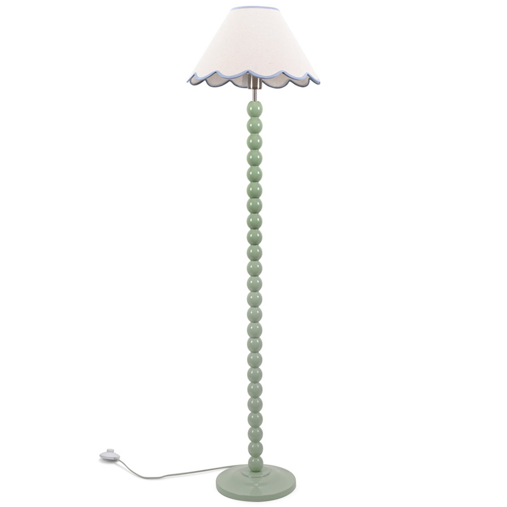 ValueLights Bobbins Natural and Blue Scallop Shade Sage Green LED Floor Lamp Image 1
