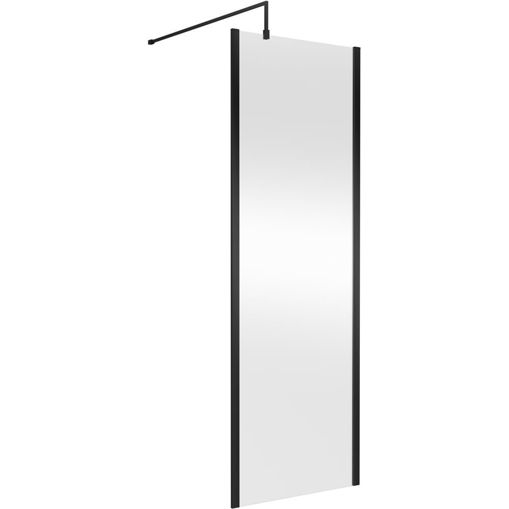 nuie Matt Black Outer Framed Wetroom Screen with Support Bar 1850 x 700mm Image 1
