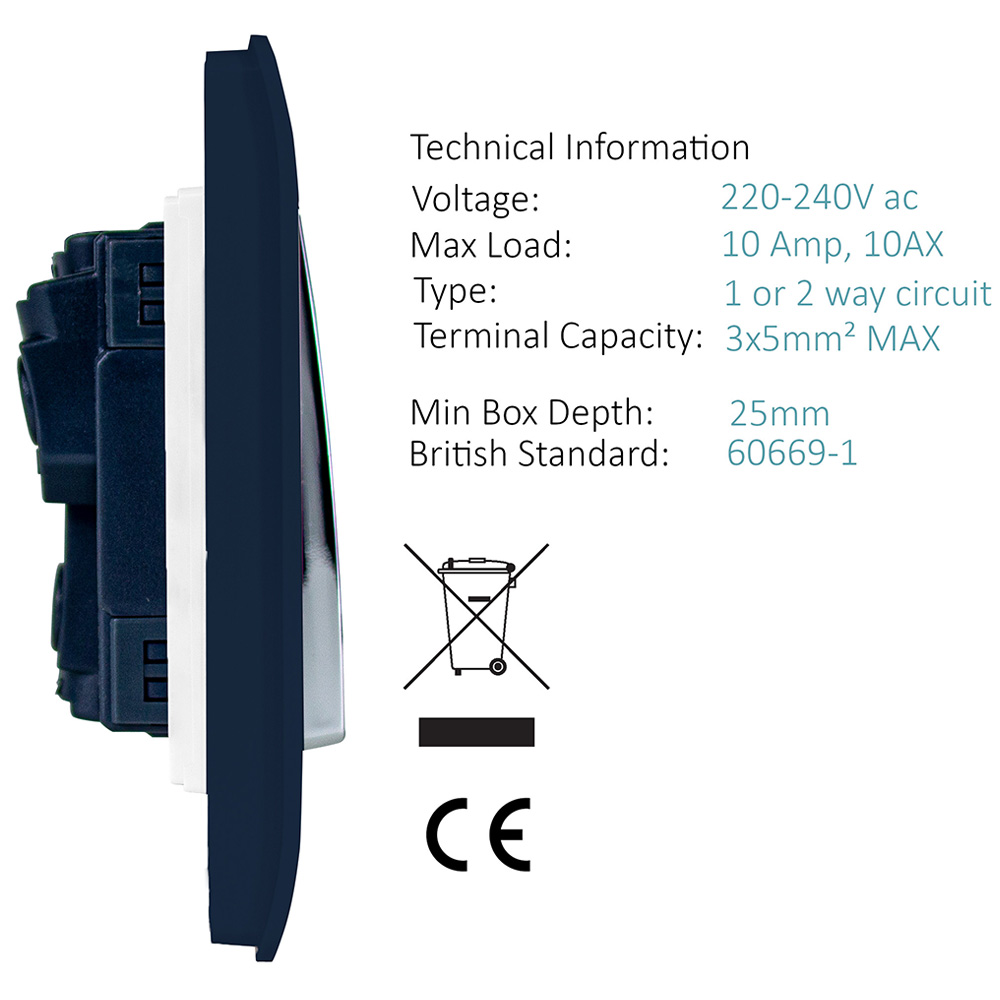 Trendi Switch 1 Gang 1 or 2 Way Navy Blue Rocker Light Switch 2 Pack Image 3
