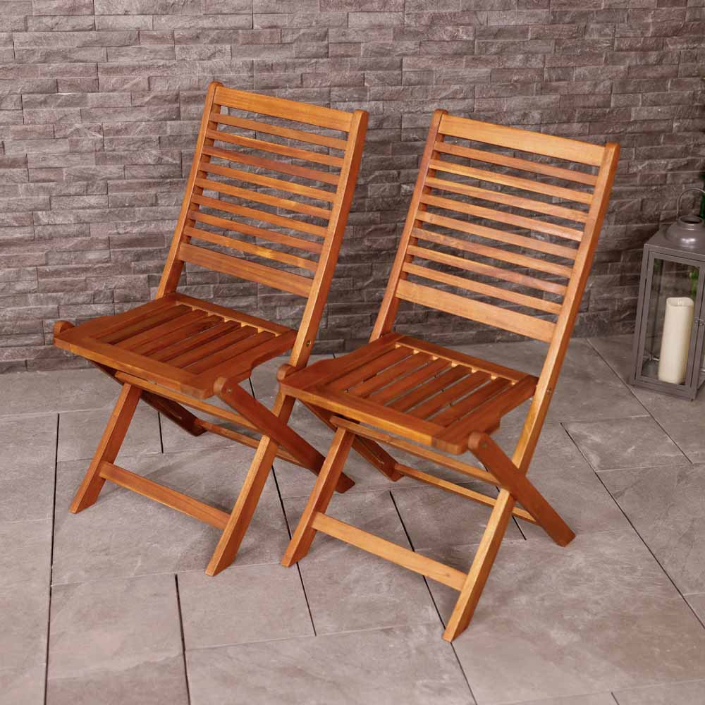 Charles Bentley Set of 2 FSC Acacia Wood Foldable Patio Chair Image 1