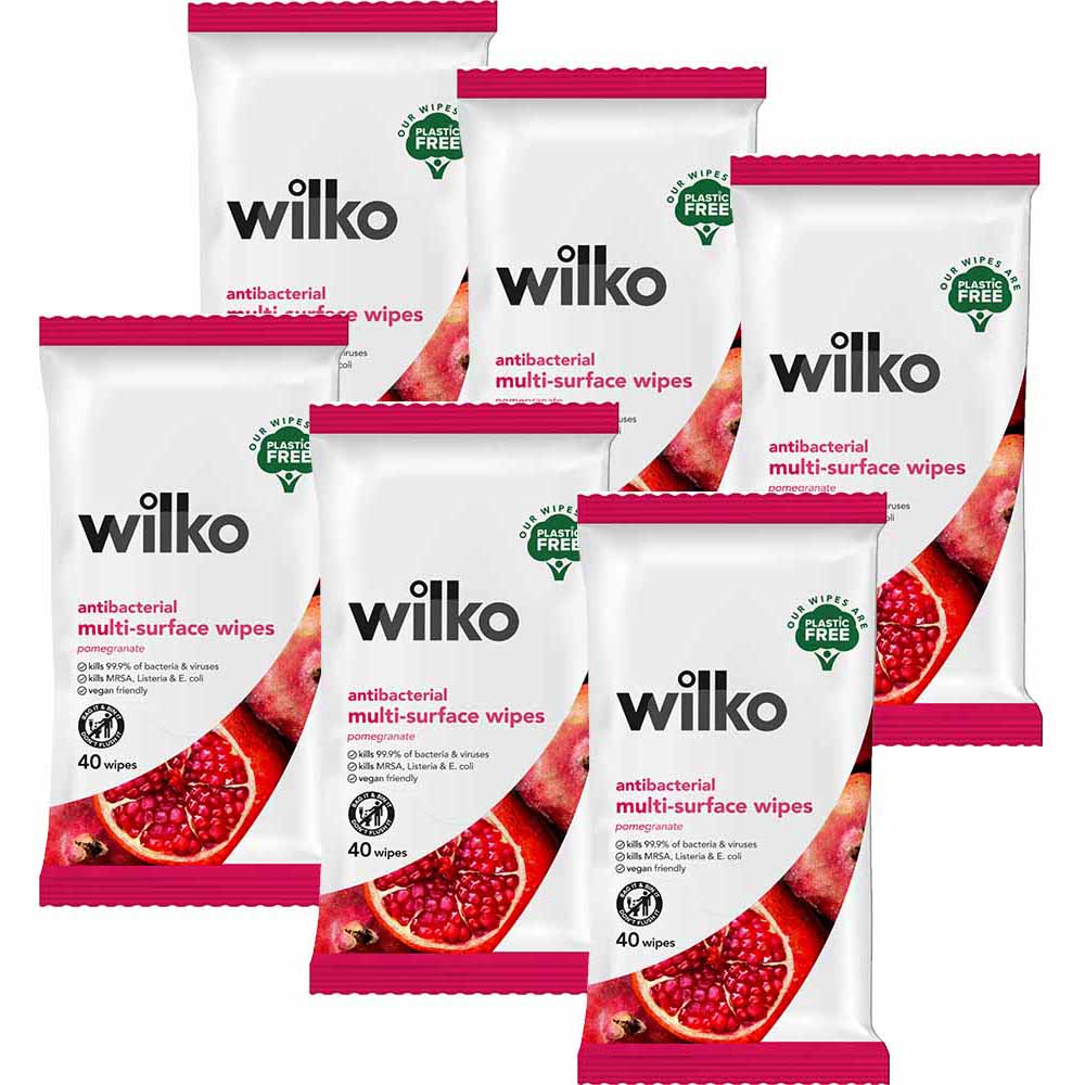 Wilko Plastic Free Antibacterial Pomegranate Surface Wipes 6 x 40 Multipack Image 5