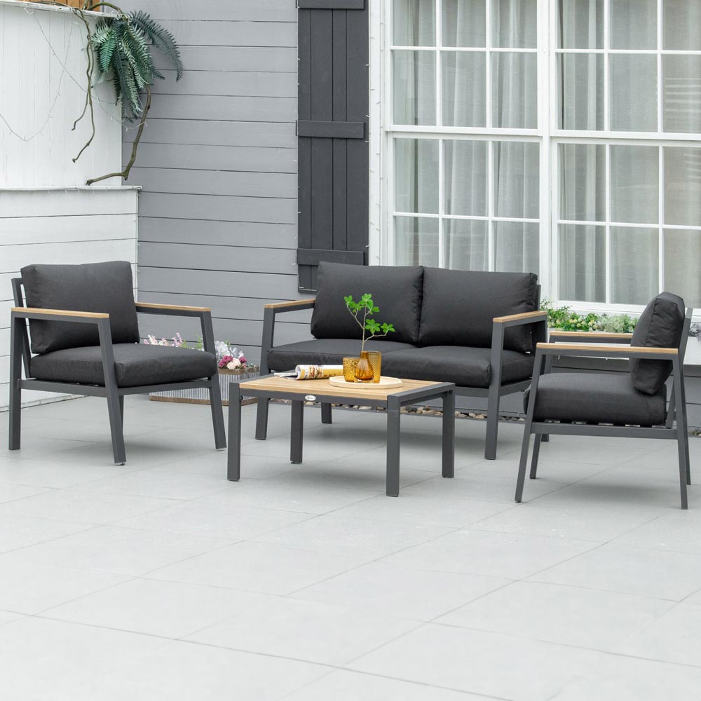 Outsunny 4 Seater Dark Grey Aluminium Outdoor Sofa Lounge Set Image 1