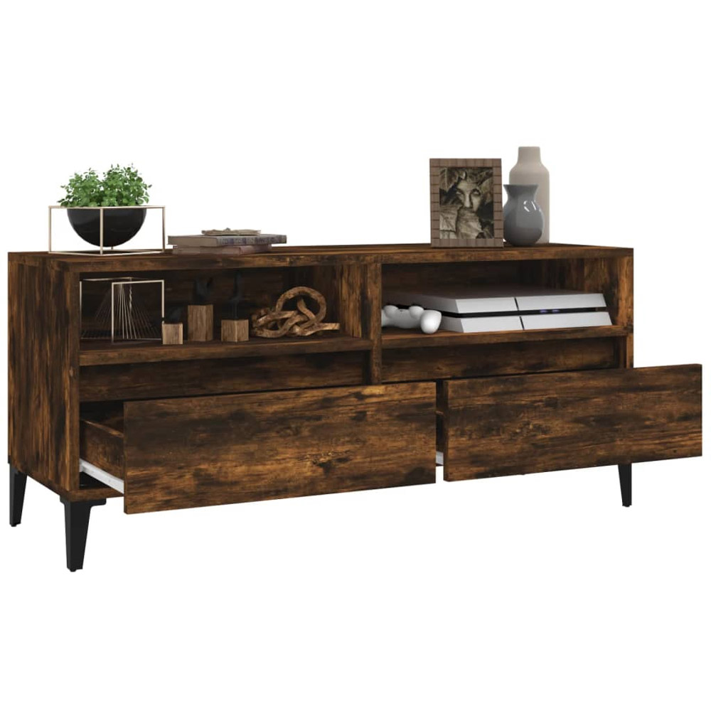 vidaXL 2 Drawer 2 Open Shelf Smoked Oak TV Cabinet with Black Legs Image 5