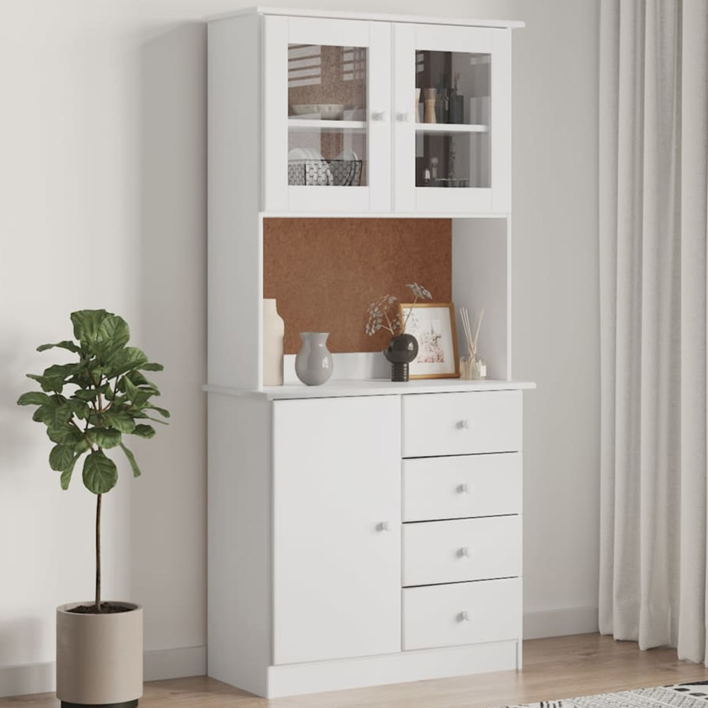 vidaXL 3 Door 4 Drawer Single Shelf White Pine Wood Highboard Image 1