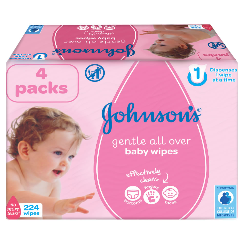 Johnson's Gentle All Over Baby Wipes 4 Packs 224 Wipes Image 1