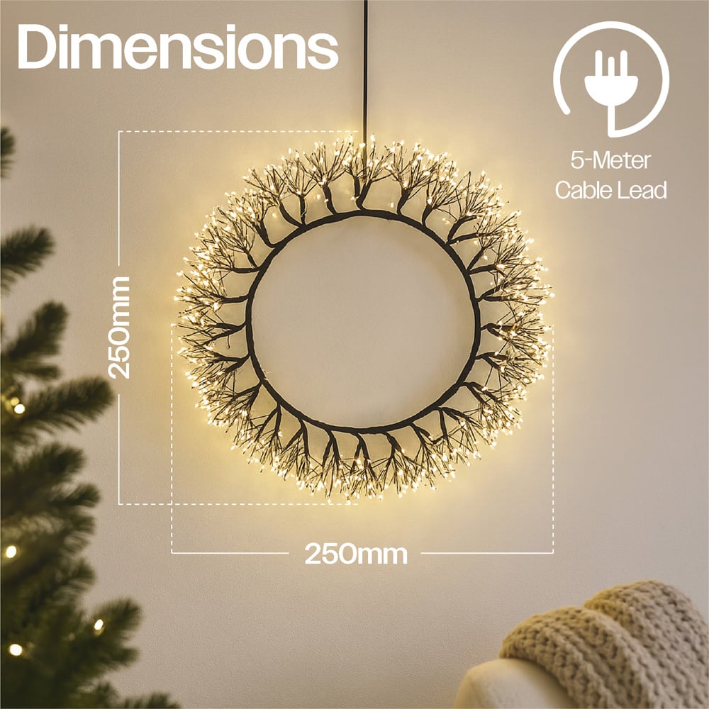 Xmas Haus Black 800 Warm White Micro LED Christmas Wreath 25cm Image 6