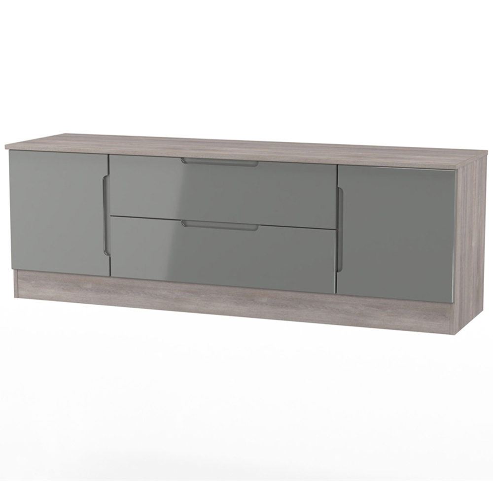 Crowndale Milan 2 Door 2 Drawer Grey Gloss and Grey Oak Wide TV Unit Ready Assembled Image 2