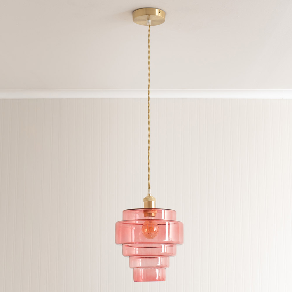 ValueLights Lane 5 Tier Pink Glass Shade Brushed Gold Single LED Ceiling Pendant Light Image 5
