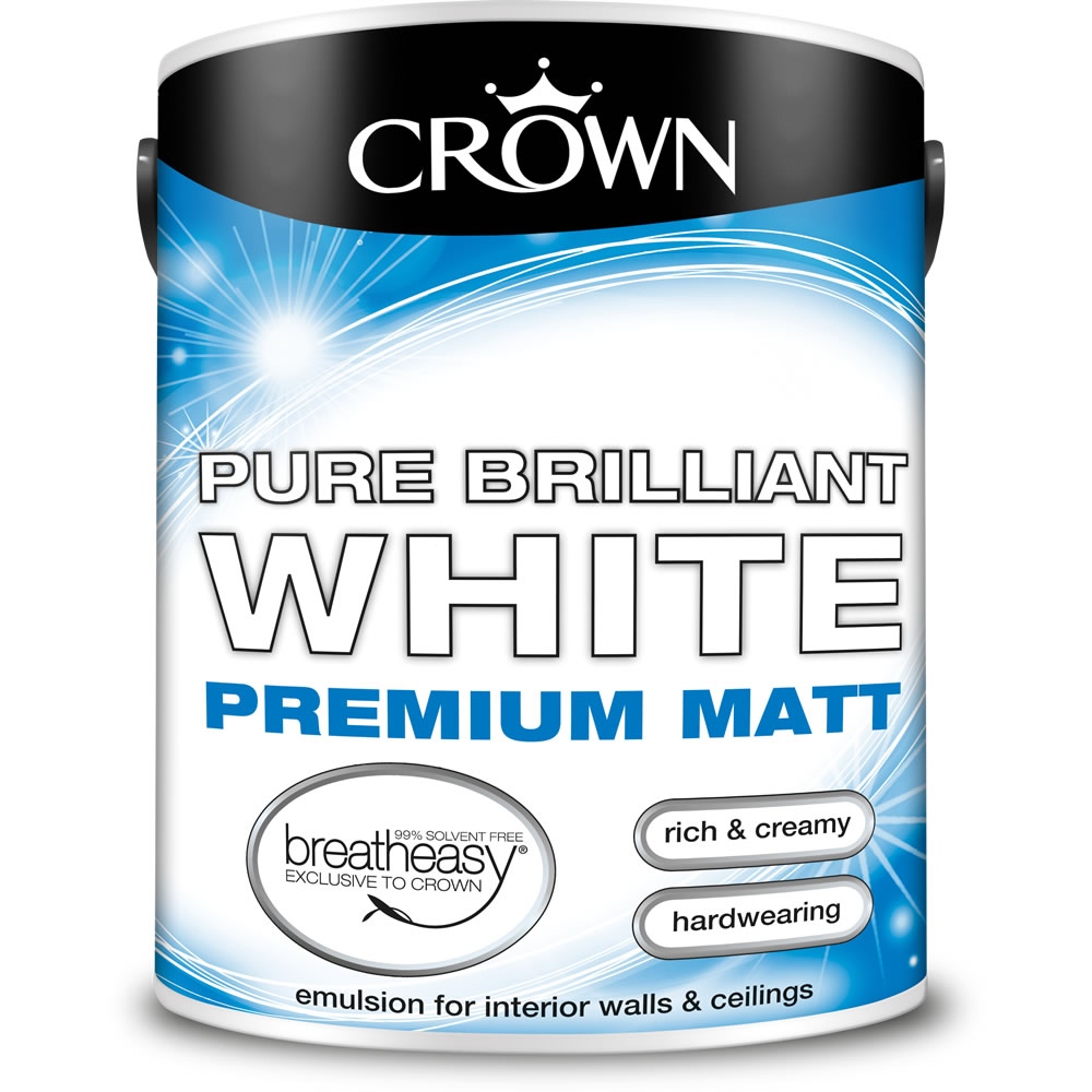 Crown Breatheasy Pure Brilliant White Matt Emulsio n Paint 5L Image 1