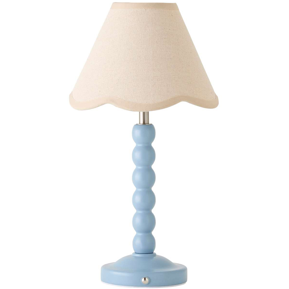 ValueLights Bobble Natural Scallop Shade Blue Rechargeable Wooden LED Table Lamp Image 1